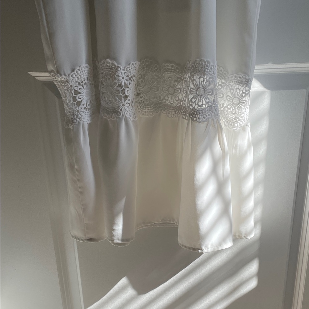 White Maxi Dress with lace, smocked, pockets, flutter sleeve, spring summer - Picture 6 of 16